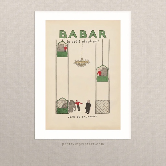 SOLD Vintage Babar French Book Print Children's Room Nursery 10 x 14" - Picture 2 of 2